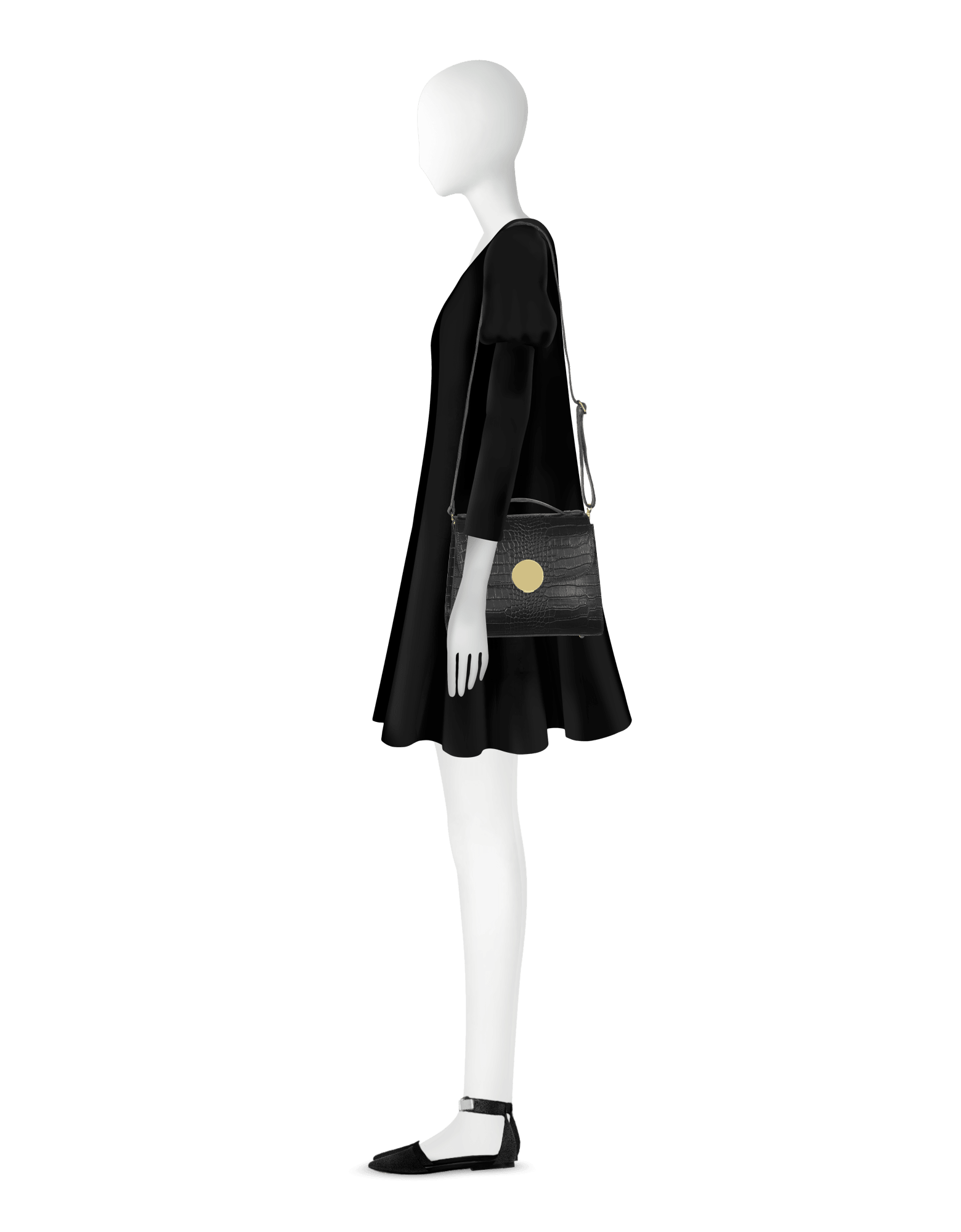 Bombo Croco Embossed Leather Top-Handle Satchel Bag w/Strap