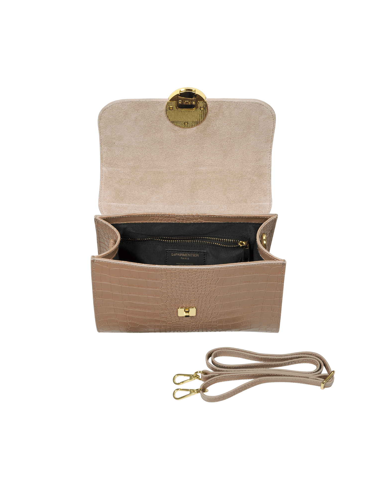 Bombo Croco Embossed Leather Top-Handle Satchel Bag w/Strap