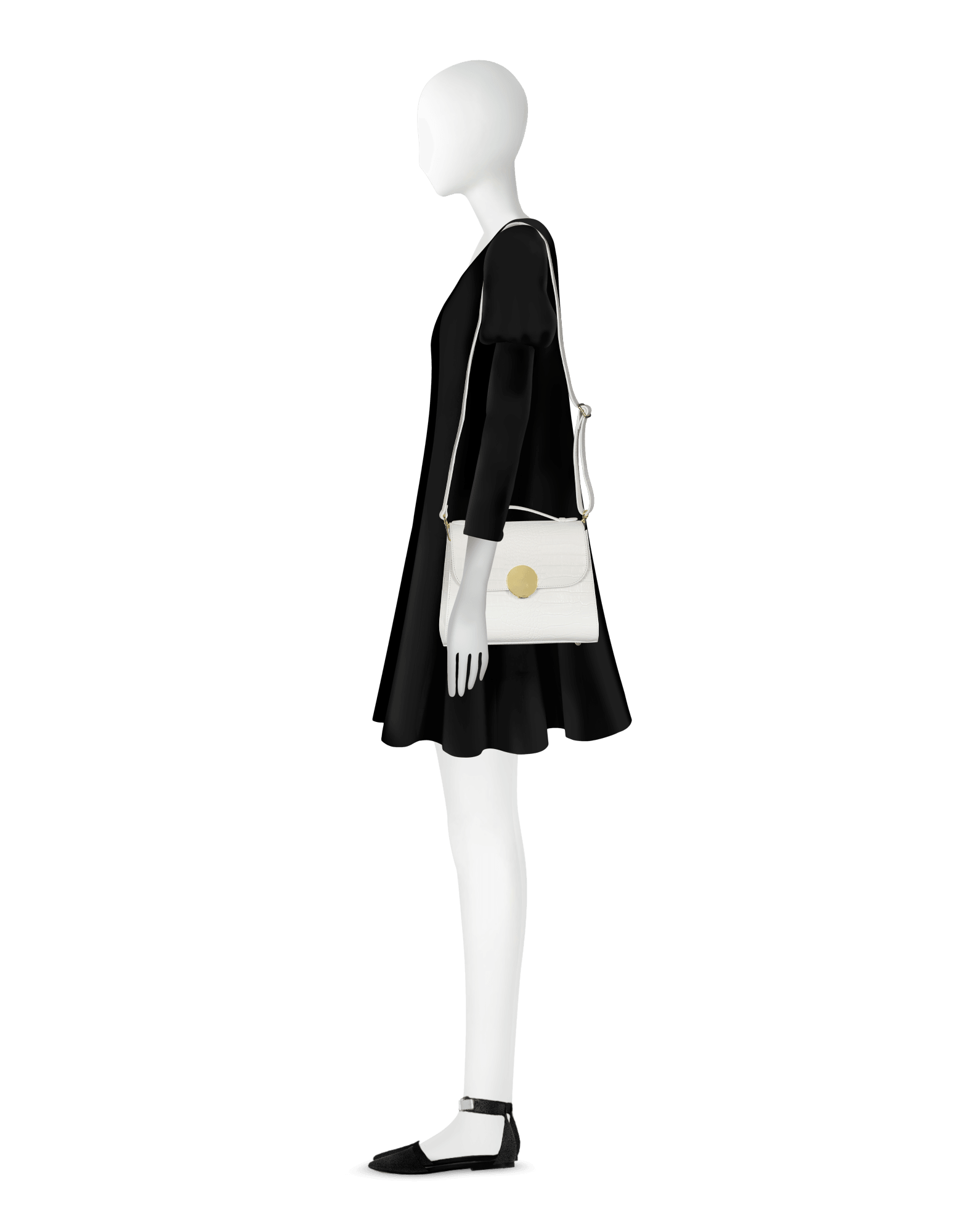 Bombo Croco Embossed Leather Top-Handle Satchel Bag w/Strap