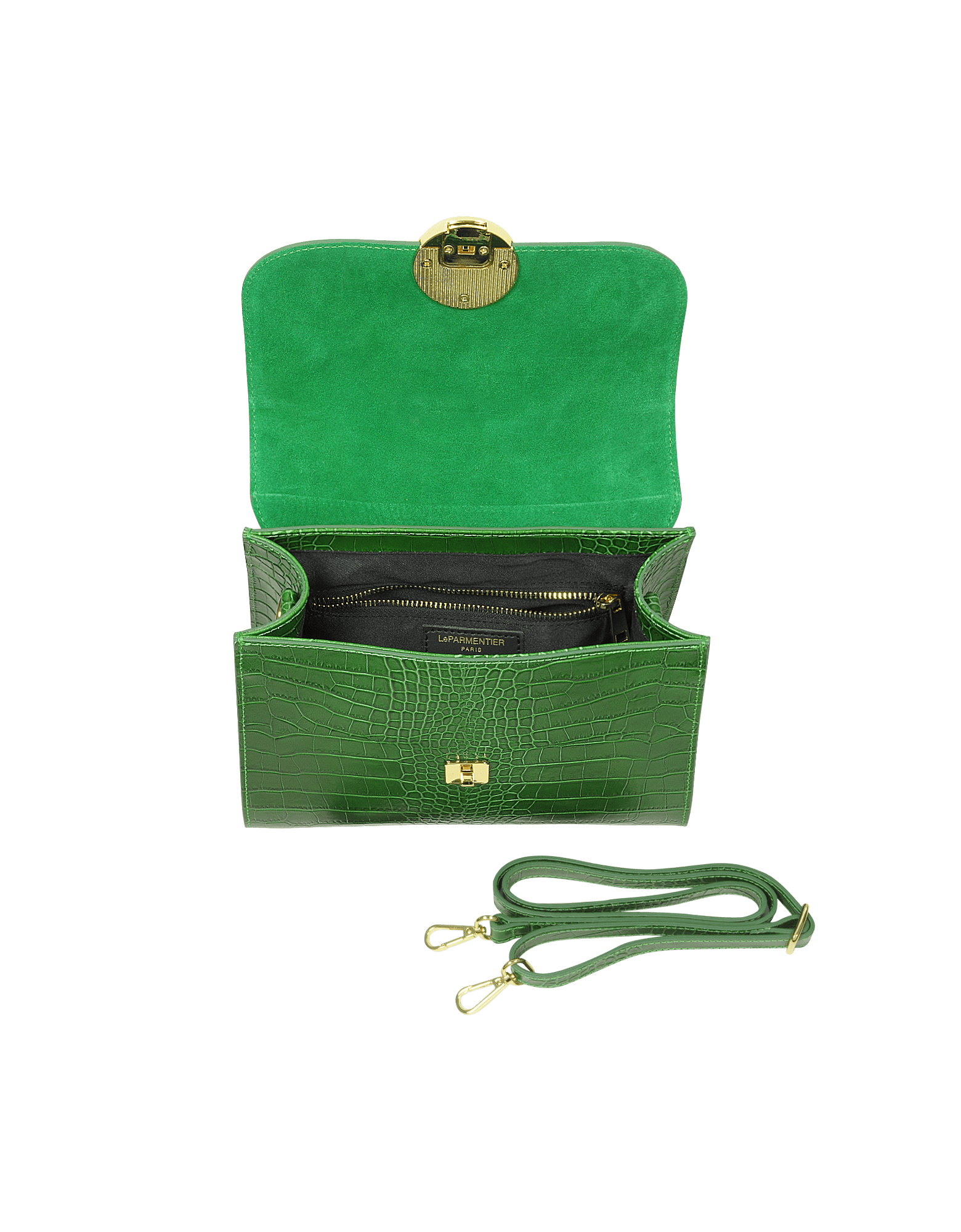 Bombo Croco Embossed Leather Top-Handle Satchel Bag w/Strap