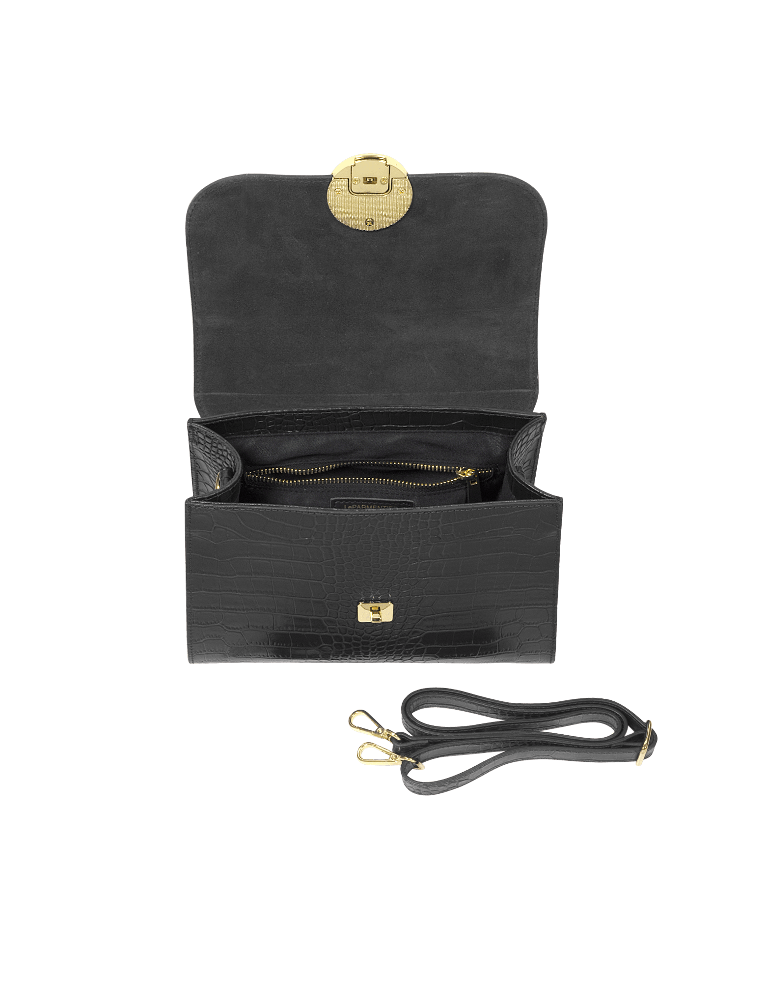 Bombo Croco Embossed Leather Top-Handle Satchel Bag w/Strap