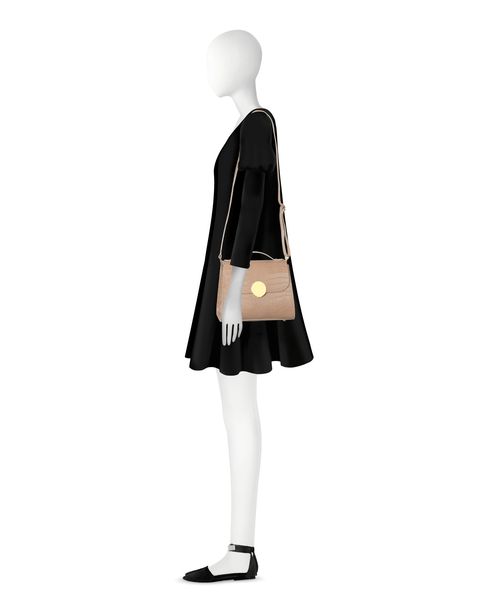 Bombo Croco Embossed Leather Top-Handle Satchel Bag w/Strap