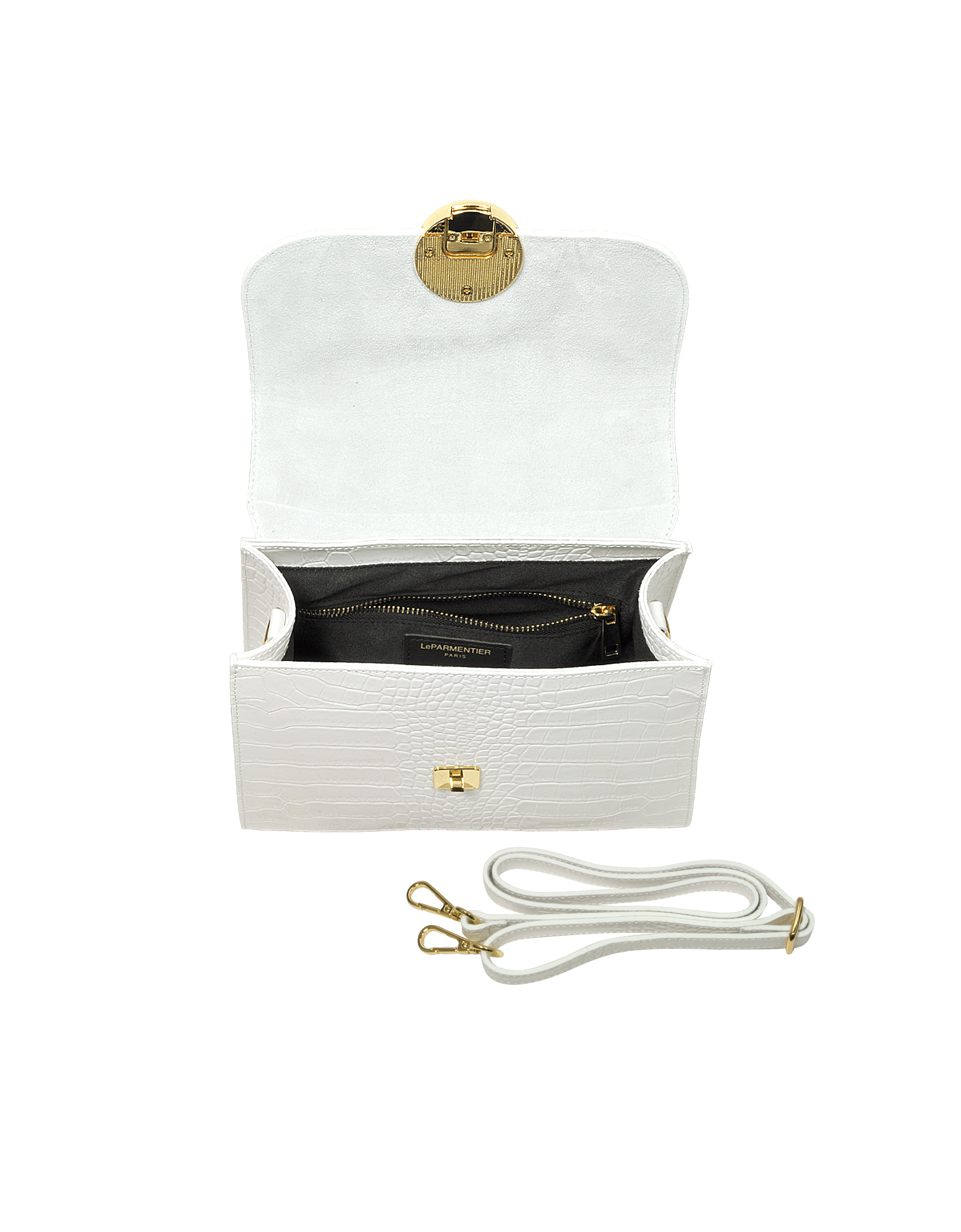 Bombo Croco Embossed Leather Top-Handle Satchel Bag w/Strap