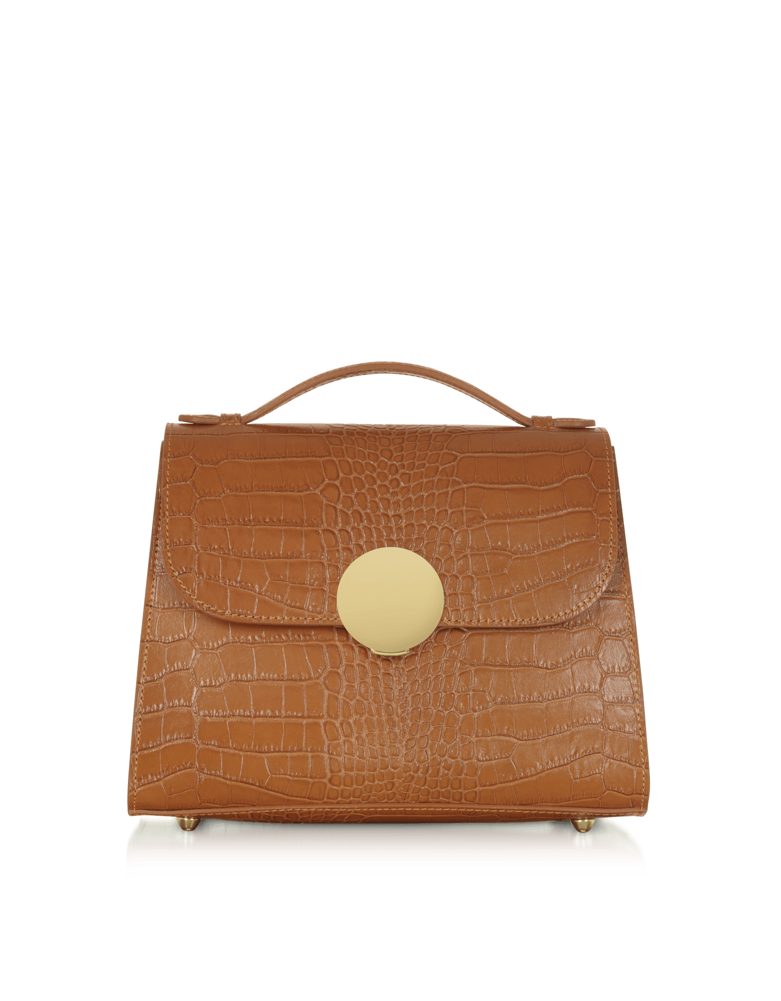 Bombo Croco Embossed Leather Top-Handle Satchel Bag w/Strap