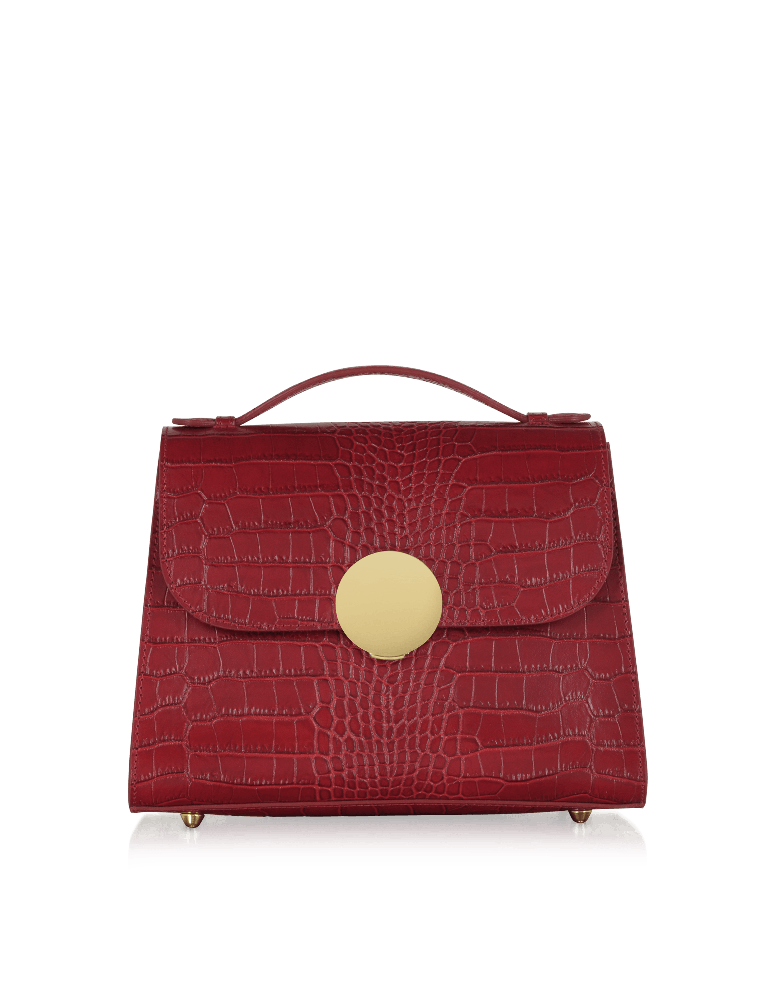 Bombo Croco Embossed Leather Top-Handle Satchel Bag w/Strap